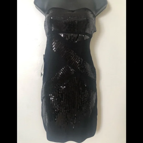 bebe strapless sequin dress Sequin Strapless Midi Dress bebe